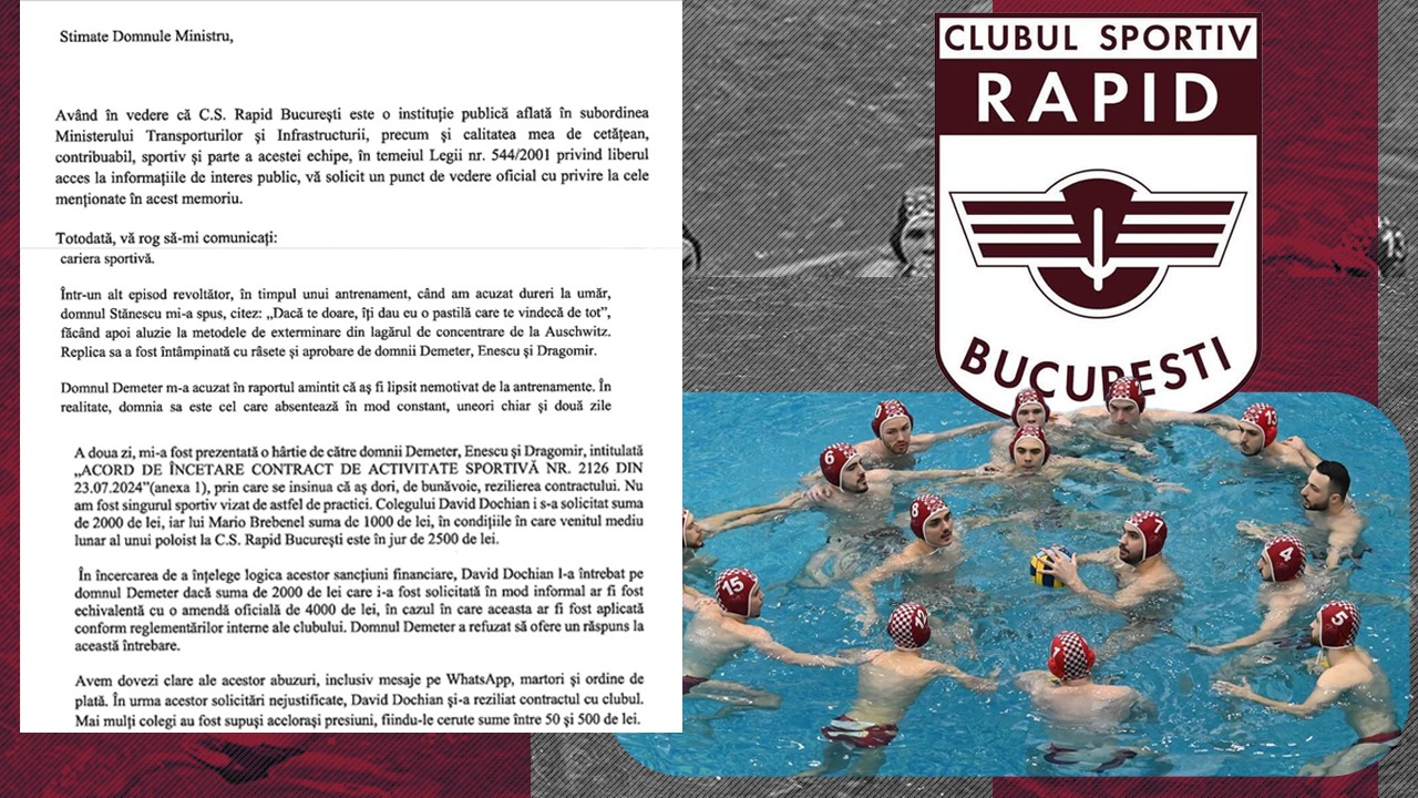 Debandadă la CS Rapid: mai mulți poloiști pretind că li se aplicau amenzi fictive pentru a se strânge „bani negri”. Cazul a ajuns la Poliție. EXCLUSIV