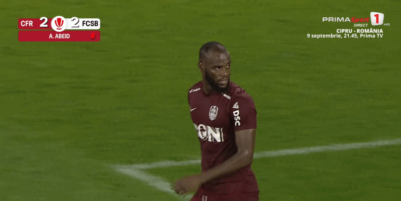Fază cum se vede o dată la 1.000 de meciuri în minutul 90+3 din CFR – FCSB! Colțescu a dat cartonaș roșu pentru un pumn al lui Abeid, dar nu a dat penalty pentru campioană dintr-un motiv incredibil