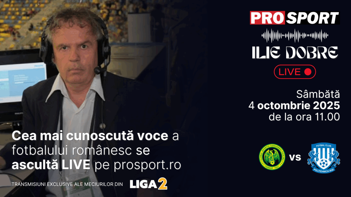 Ilie Dobre comentează LIVE pe ProSport.ro meciul Concordia Chiajna – Politehnica Iași, sâmbătă, 4 octombrie 2025, de la ora 11.00