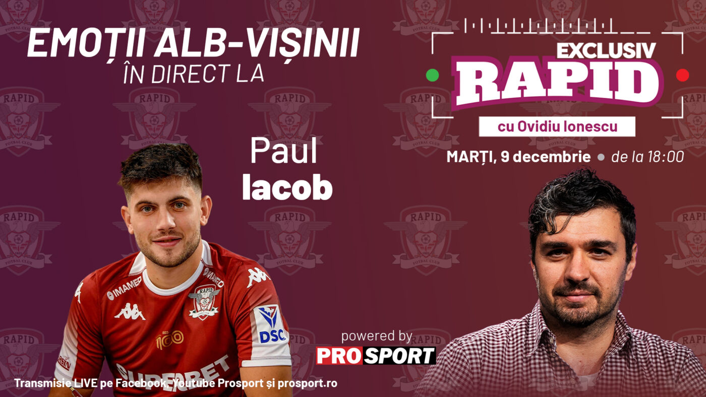 Rapid e pe locul 1 în liga 1 înainte de meciurile cu Otelul și FCSB, iar Paul Iacob vine astăzi la „EXCLUSIV RAPID”, în direct pe YouTube – ProSport, de la 18:00