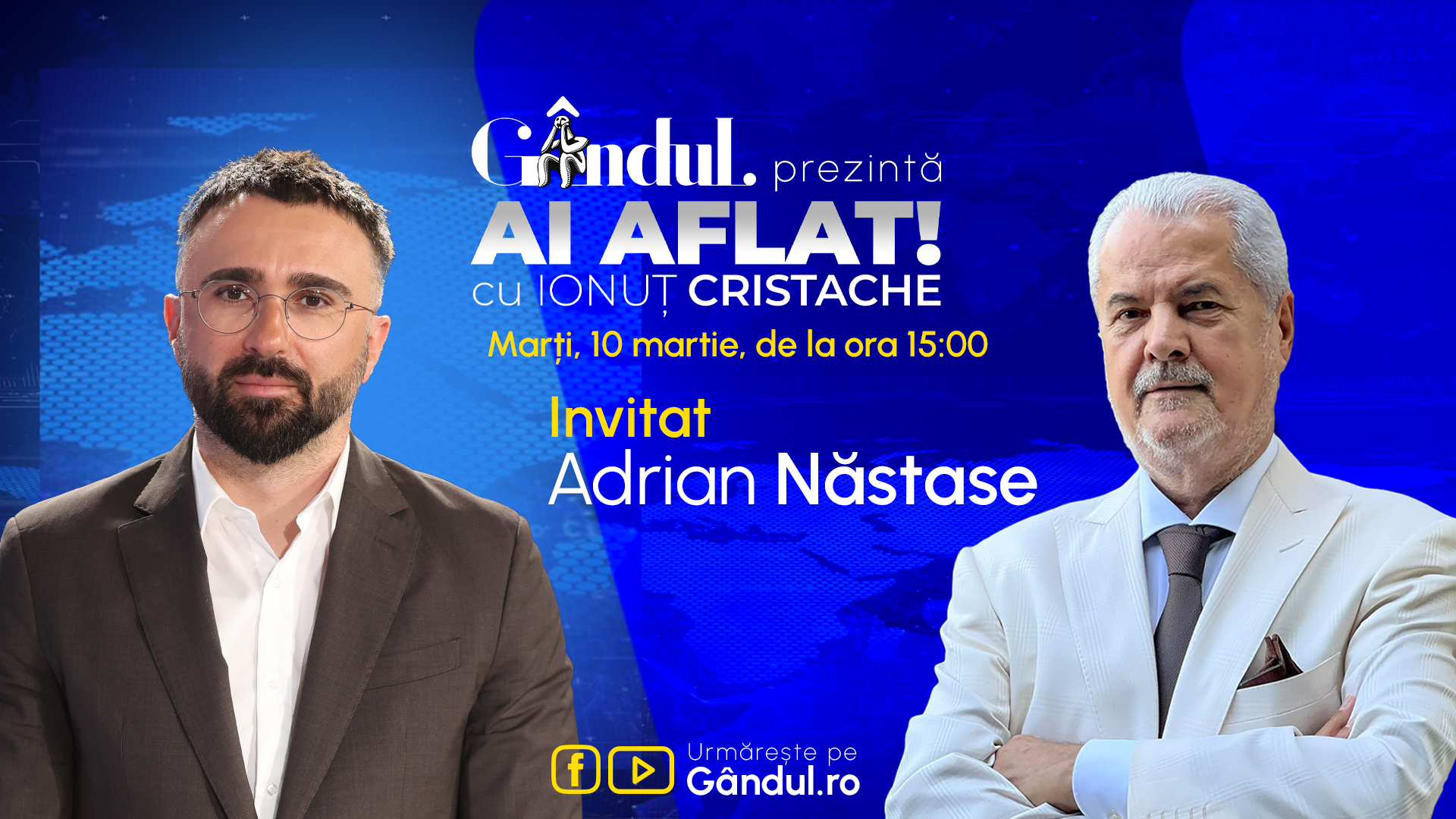 Poza pentru articolul „Ai Aflat! cu Ionuț Cristache” începe marți, 10 martie, de la ora 15.00, live pe Gândul. Invitat: Adrian Năstase