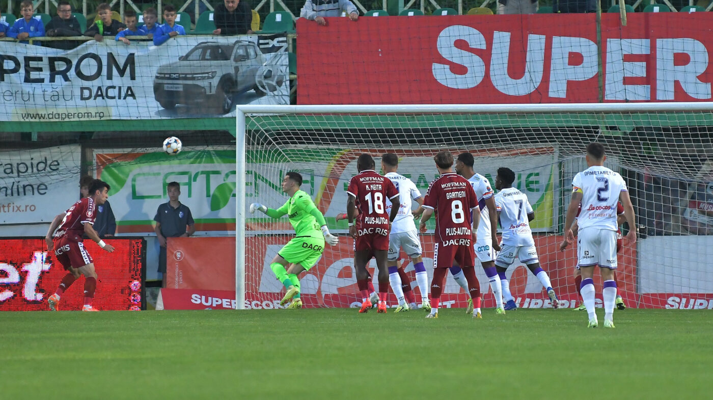 FC Argeș – Rapid 2-2, în etapa 9 din play-off-ul Superligii. Aioani apără un penalty în minutul 90+10, dar echipa alb-vișinie ratează Europa al 14-lea an la rând