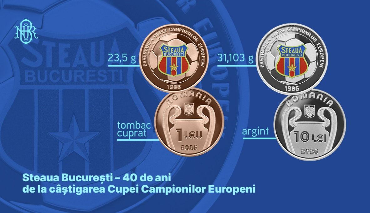 Cât costă, de fapt, monedele aniversare de 1 leu și 10 lei cu Steaua București la 40 de ani de la câștigarea Cupei Campionilor Europeni