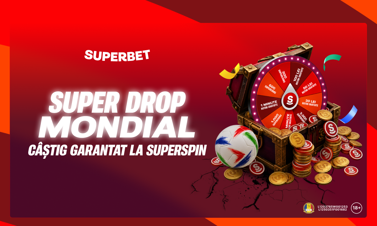 ADVERTORIAL. Super Drop la SuperSpin: la startul turneului american, ai câștig garantat în rotiri gratuite sau Supercoins la roata Superbet