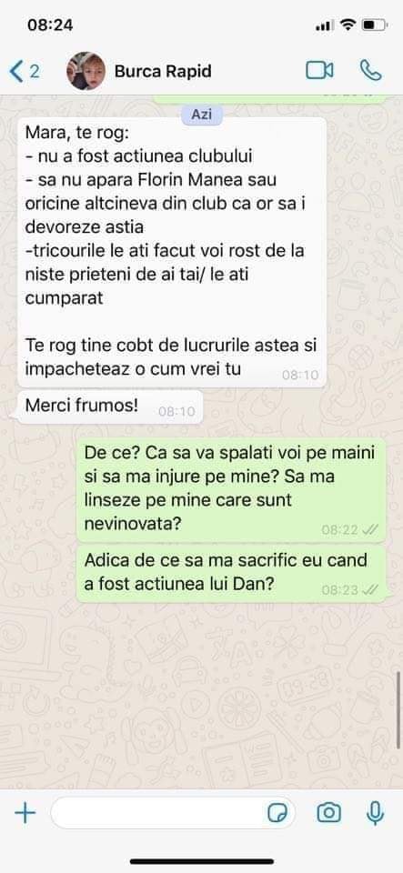 Discuție pe WhatsApp între Mara Bănică și Ovidiu Burcă