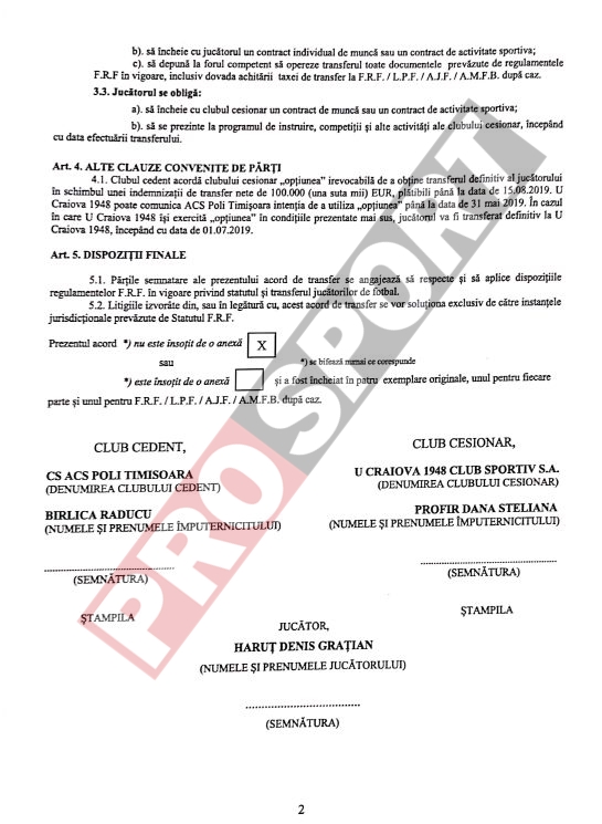 Contractul de transfer al lui Haruț la Craiova 1