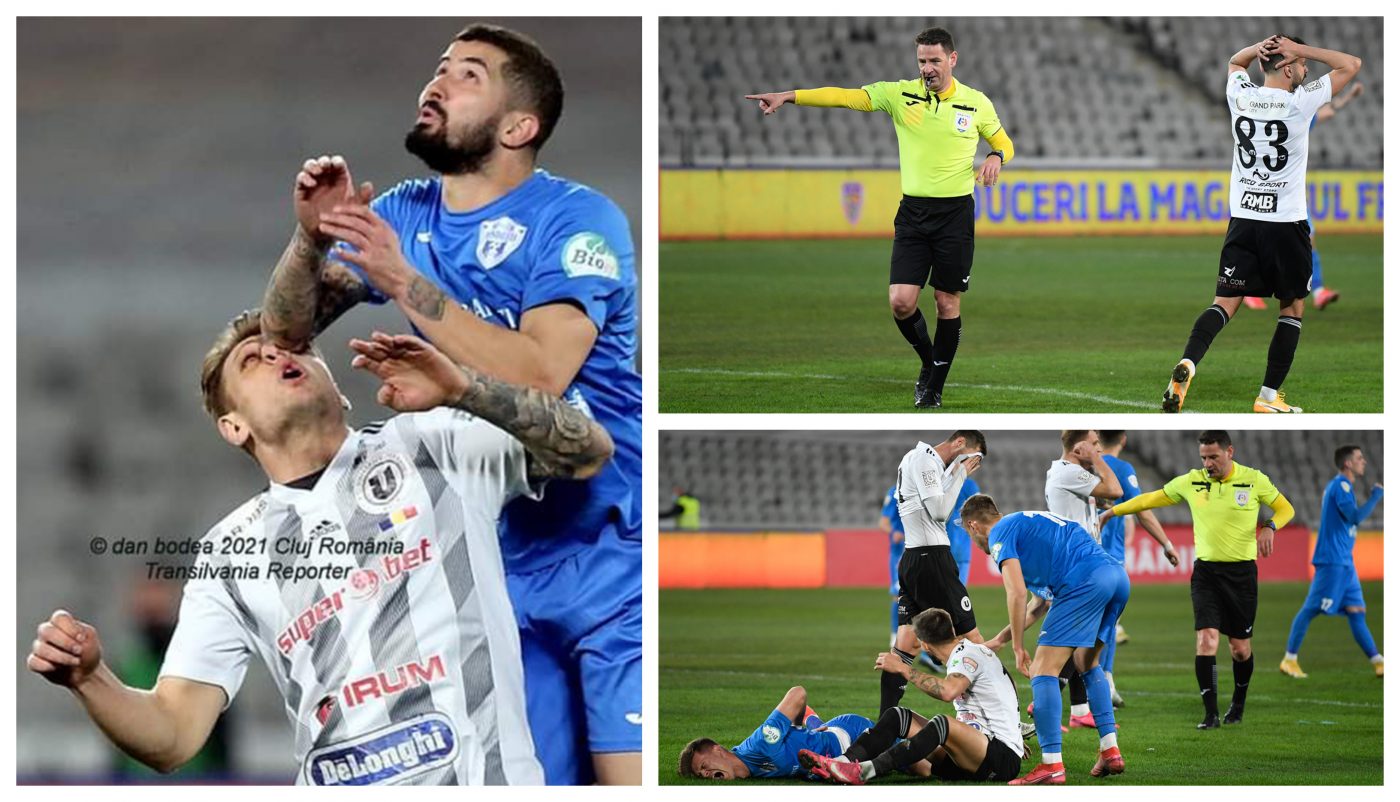 FOTO | Dovada că arbitrul a influențat calificarea echipei Viitorul Pandurii în semifinalele Cupei României. A greșit evident la faza care a decis meciul, dar trebuia să acorde o eliminare și la 1-0 pentru ”U” Cluj. Analiza lui Ion Crăciunescu