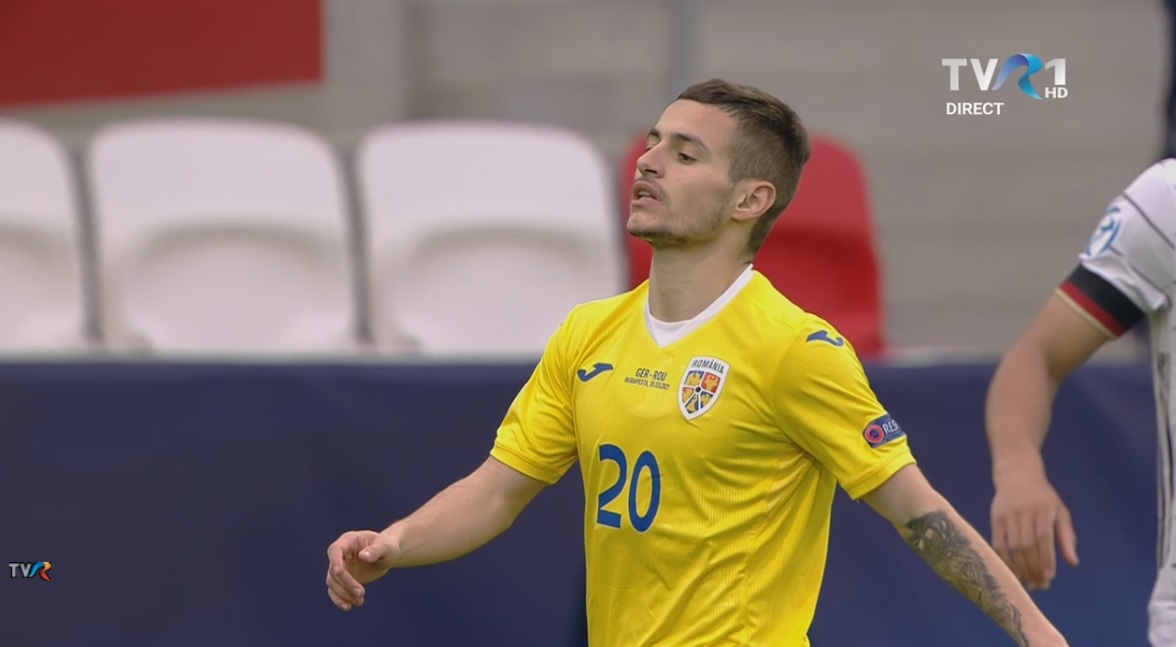Alex Mățan, ratare incredibilă cu Germania U21! Fostul mijlocaș al Viitorului a lovit bara, după o contră fulgerătoare a României | FOTO