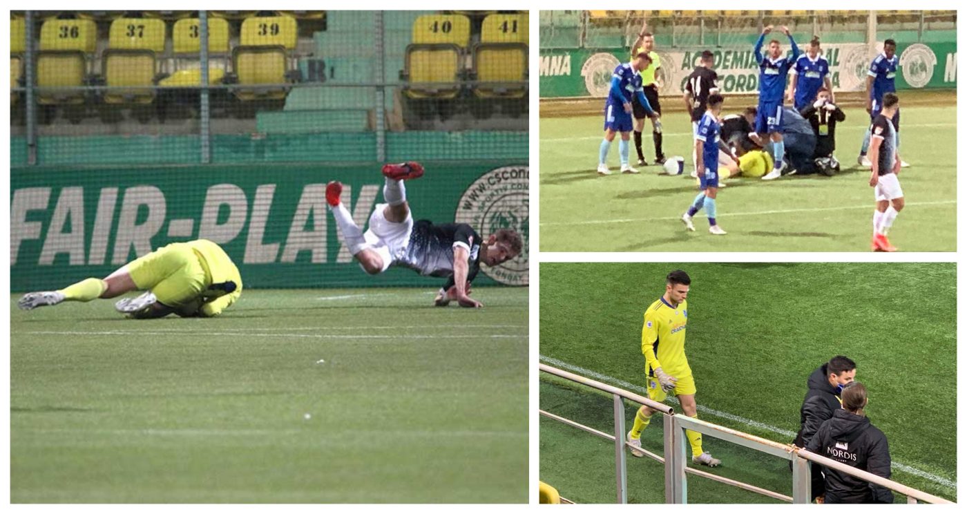 Cum arată accidentarea lui Robert Popa, lovit în cap cu piciorul în meciul Concordia Chiajna – ”FC” U Craiova. Ce a simțit portarul și care este starea sa actuală: ”Sunt convins că fanii s-au gândit la Cristi Neamțu”
