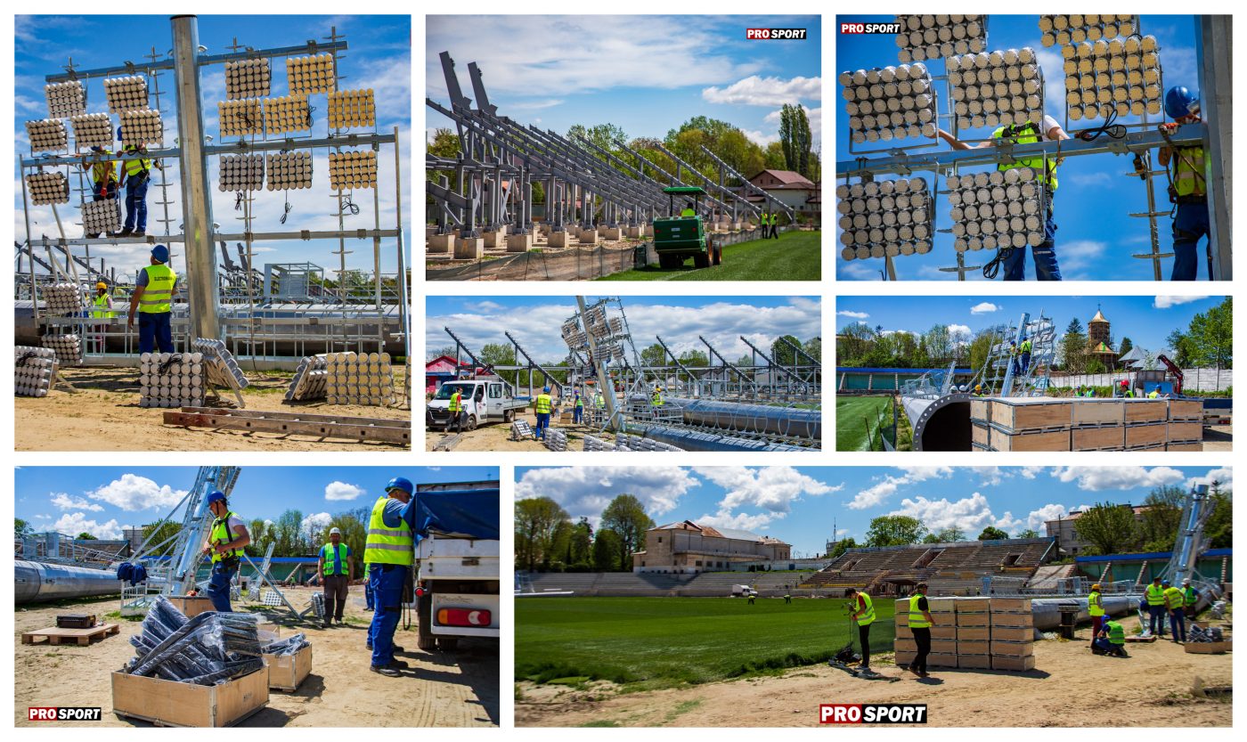FOTO EXCLUSIV | Lumină pe terenul liderului din play-out-ul Ligii 1. Târgoviște se pregătește de un eveniment istoric: aprinderea primei nocturne pe stadionul de lângă Turn. Când ar putea reveni acasă Chindia