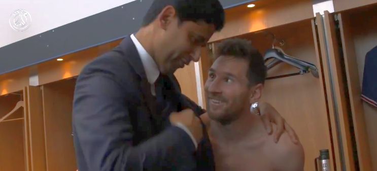 Nasser Al-Khelaifi l-a felicitat personal pe Lionel Messi în vestiar, după PSG – Manchester City! Ce i-a spus argentinianului | VIDEO