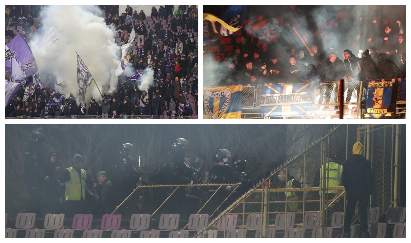 O bătaie ”pe întuneric” între suporteri, oprită la timp la meciul Poli – Petrolul! Ce spune Jandarmeria despre sancțiuni