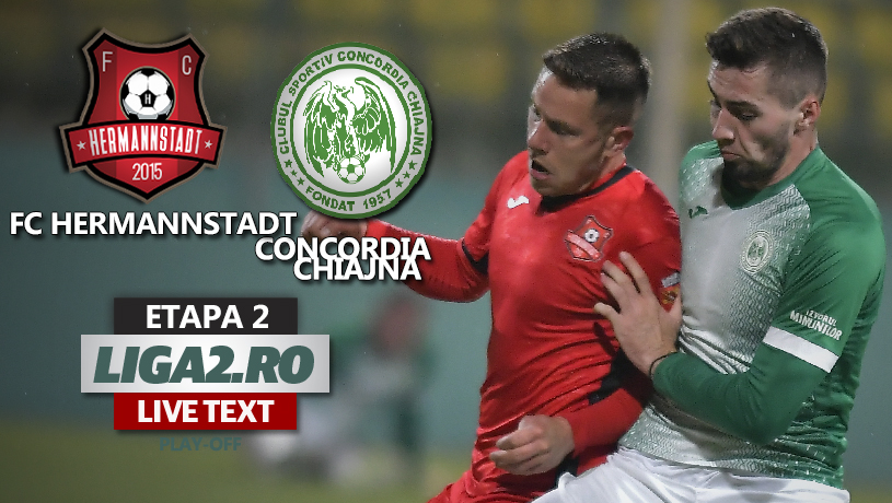 FC Hermannstadt – Concordia Chiajna se joacă ACUM. S-a înscris din nou la Mediaș. Ilfovenii își joacă una dintre ultimele șanse la un loc direct promovabil