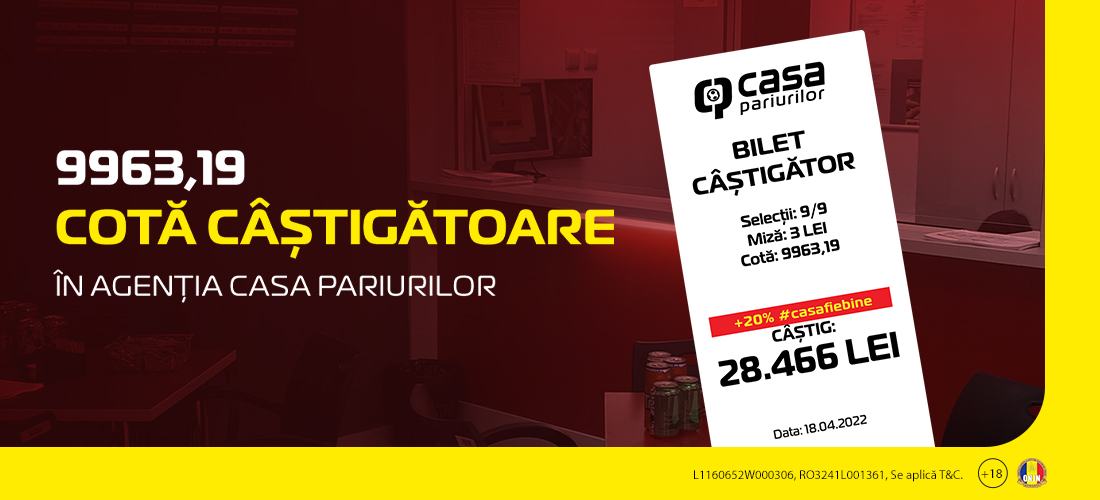 ADVERTORIAL | 9 meciuri, cotă 10.000 și 20% în plus. Un ieșean a “lovit-o” grav la Casa!