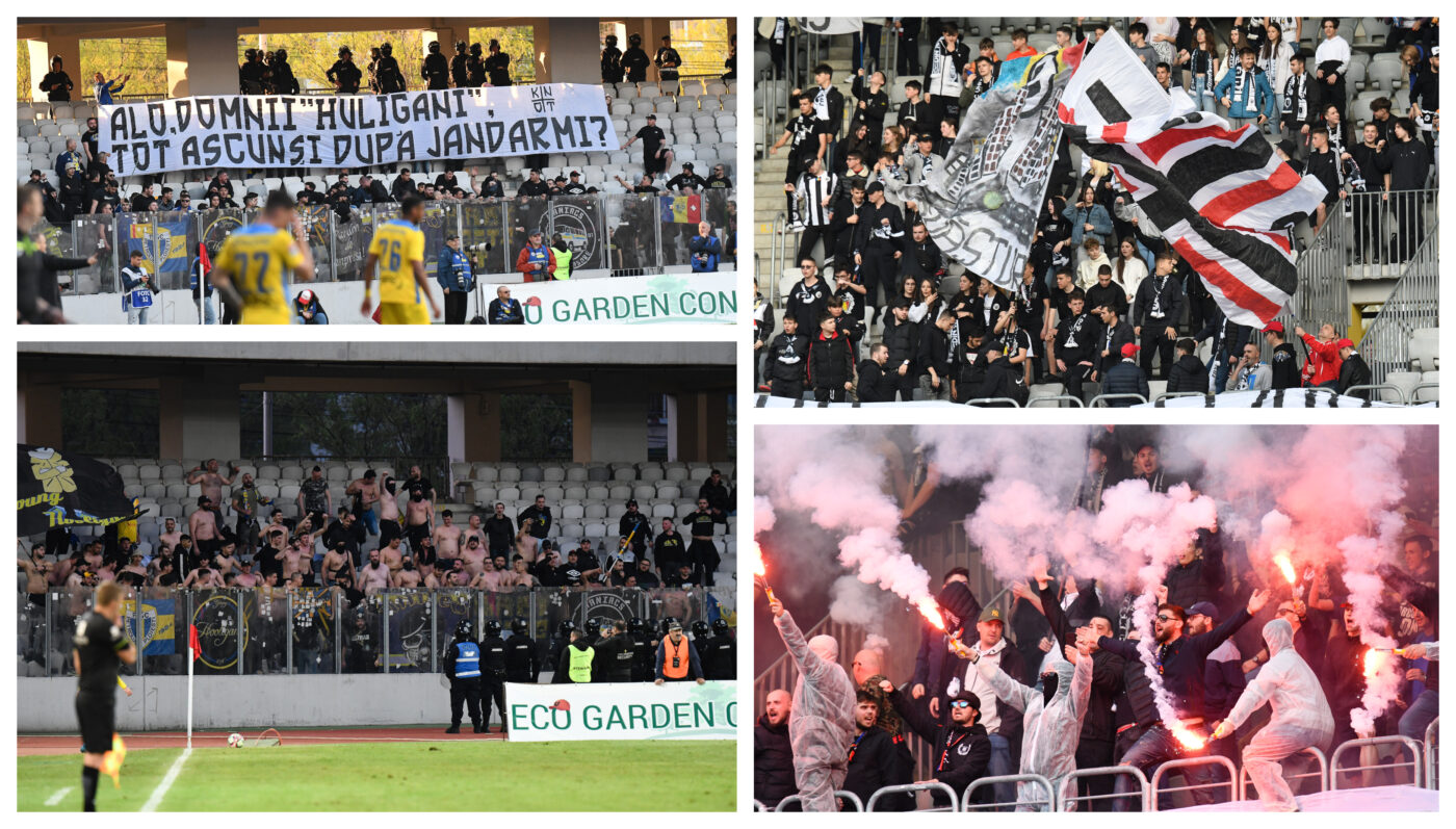 Jandarmeria Cluj, detalii despre intervenția în forță pe stadion la pauza meciului ”U” Cluj – Petrolul. Ce spune despre incidentele dintre ultrași