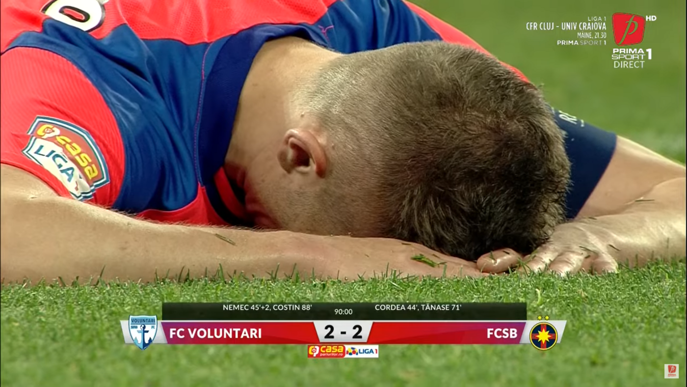 Jucătorii celor de la FCSB în lacrimi după egalul cu FC Voluntari. Florin Tănase s-a prăbușit pe gazon