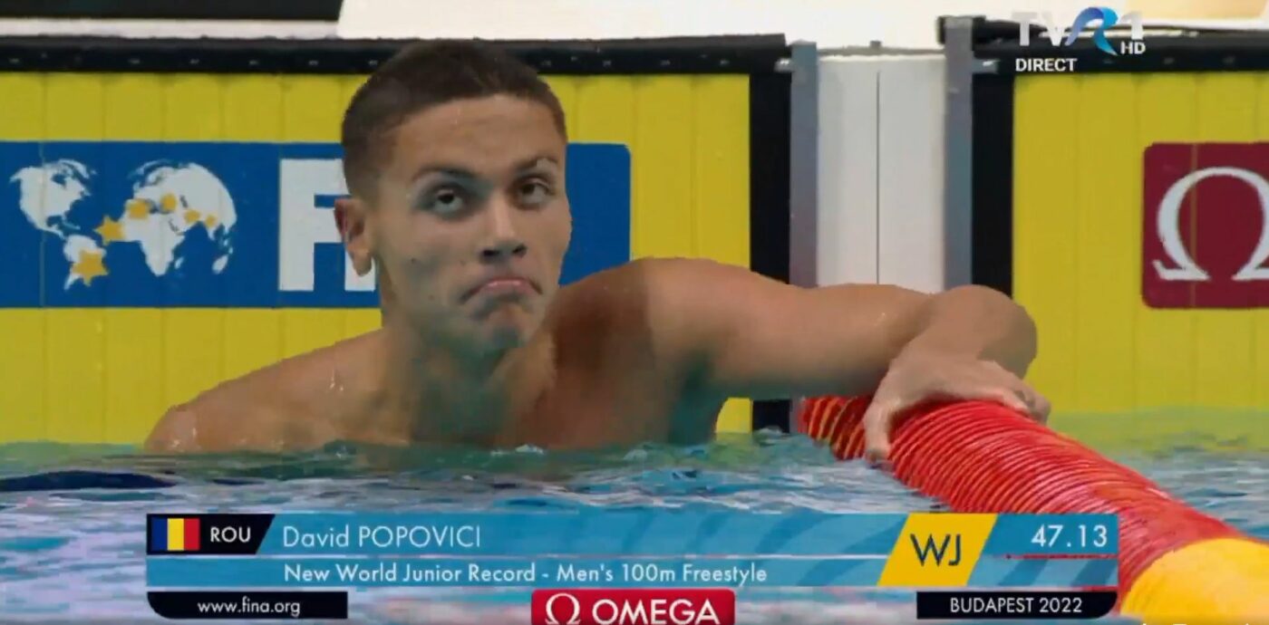 David Popovici, pur și simplu fabulos! Puștiul în vârstă de 17 ani a stabilit un nou record mondial și este în finală la 100m liber! Reacție de milioane a tânărului înotător