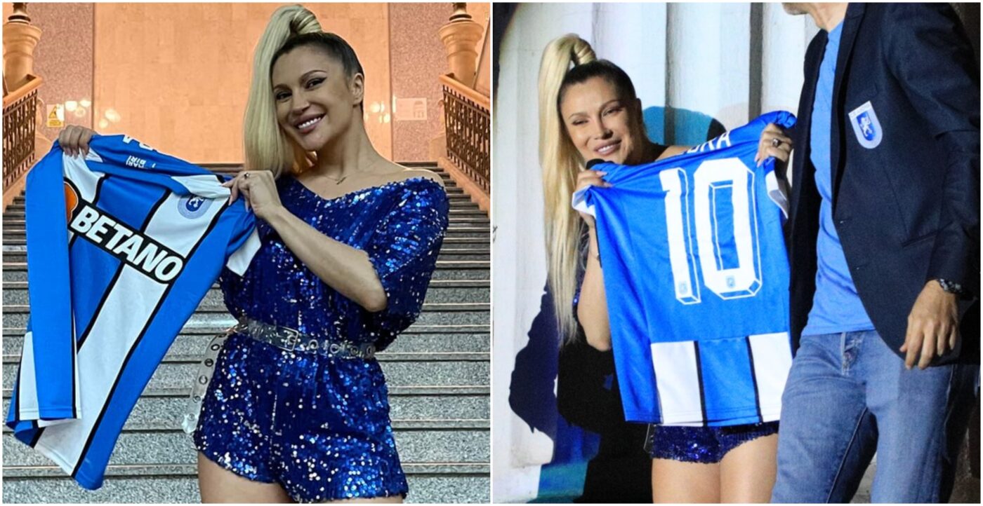 Lora, apariție super senzuală în Bănie! A prezentat noul echipament al Universității Craiova într-o salopetă de păpușă Barbie: „Ești cea mai tare leoaică, olteancă adoptată!” | GALERIE FOTO