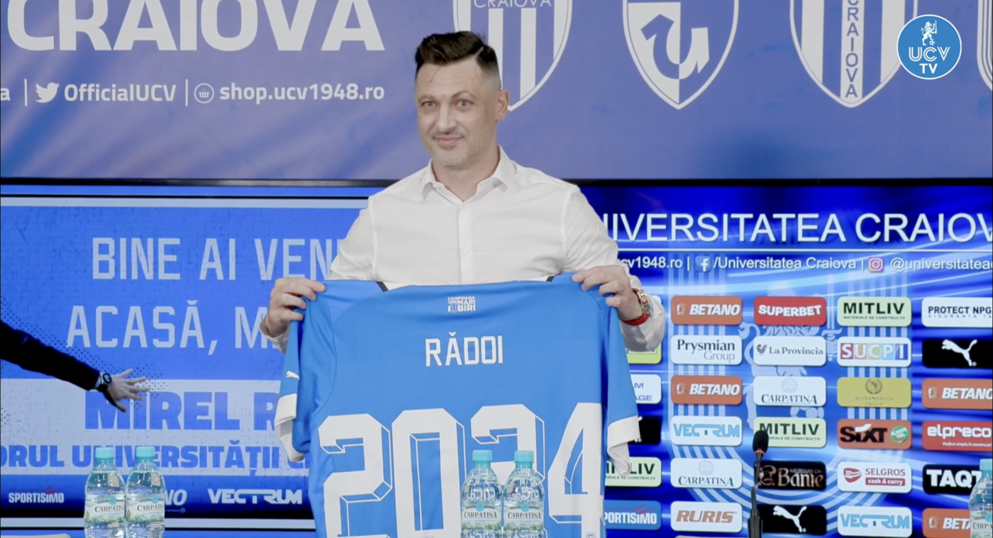 Mirel Rădoi, prezentat oficial la Universitatea Craiova! Sorin Cârțu, comparație fabuloasă la conferința de presă: „Un antrenor bun al Craiovei trebuie să fie ca Amza Pellea!” Ce obiective și-a trasat noul tehnician din Bănie