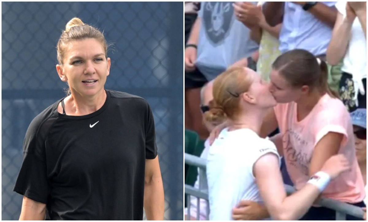 Moment neașteptat cu Simona Halep la US Open! Jucătoarea care s-a declarat lesbiană și s-a sărutat cu adversara peste fileu, partenera româncei la antrenament | GALERIE FOTO