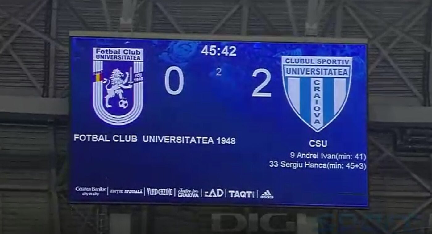 FC U Craiova, ironie maximă în derby-ul Băniei! Cum a fost trecut pe tabelă numele rivalei Universitatea