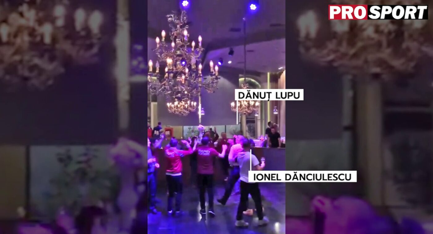 Imagini fabuloase! Dinamoviștii Dănuț Lupu, Florin Bratu și Ionel Dănciulescu petrec cu rapidiștii și cântă imnul vișiniilor! Primii doi au jucat și în Giulești, dar „Danciu-gol” e cel mai frenetic dintre ei | VIDEO