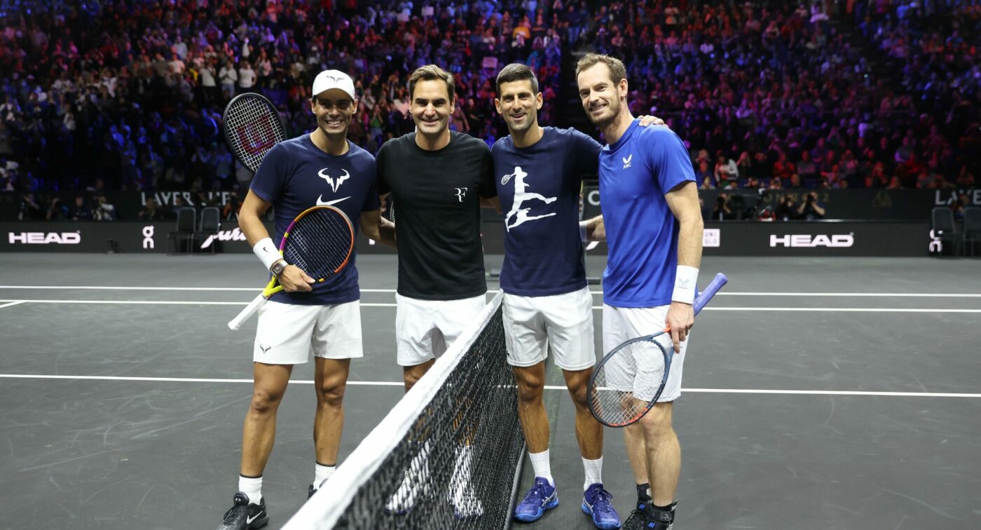 Imaginea zilei în tenis! 66 de titluri de Grand Slam au încăput în aceeași poză: Roger Federer, Rafael Nadal, Novak Djokovic și Andy Murray, antrenament împreună la Laver Cup | FOTO