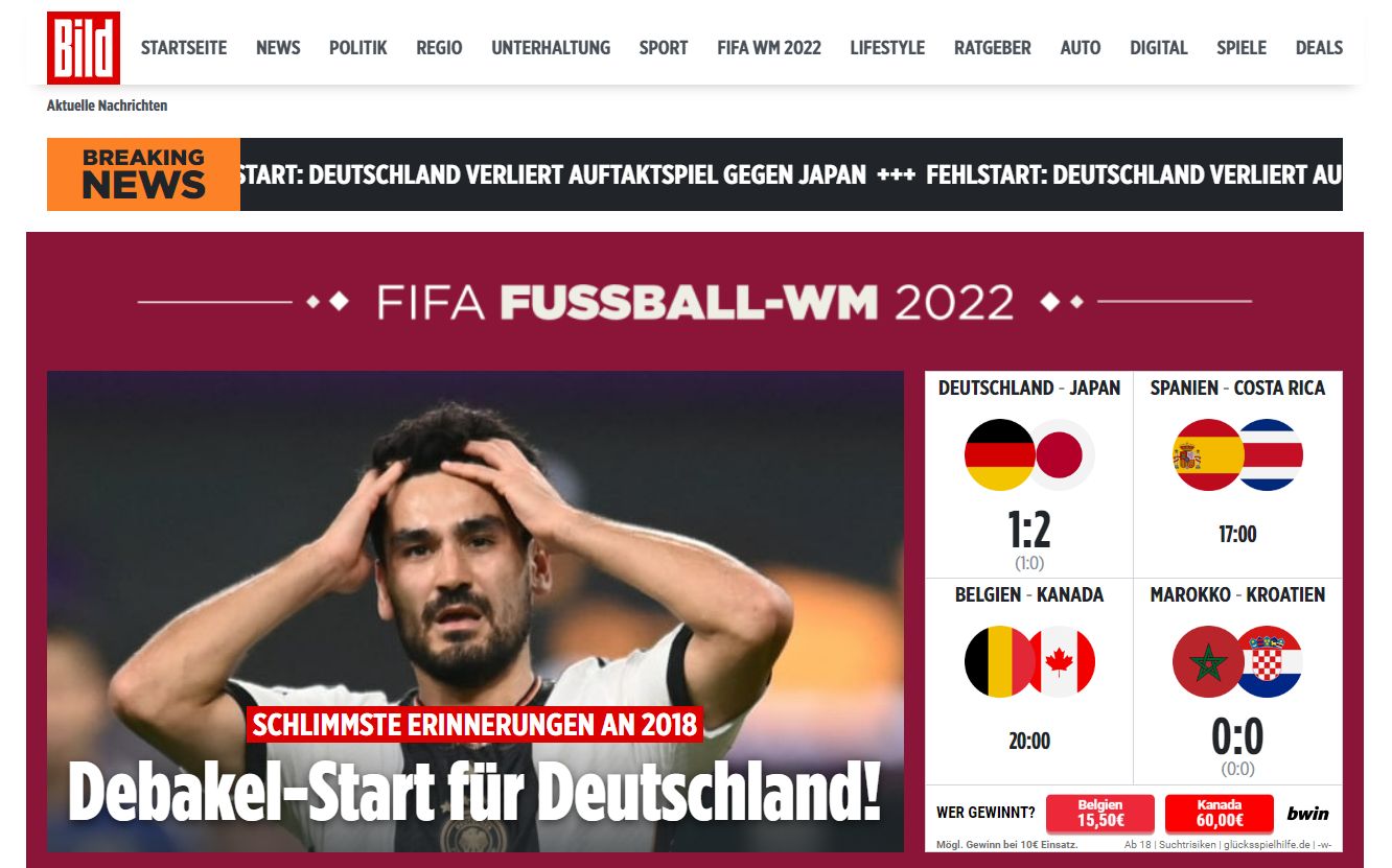 Ce scrie presa din Germania după rușinea istorică din meciul cu Japonia de la Campionatul Mondial din Qatar! „Începem cu un dezastru”