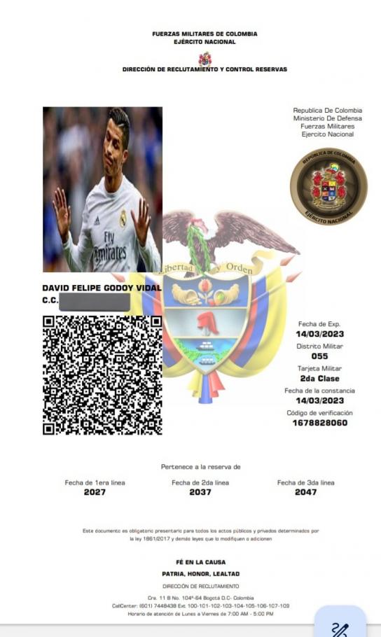 Livretul militar al lui Diego Godoy, care conține poza lui Cristiano Ronaldo. Sursa foto: Mundo Deportivo