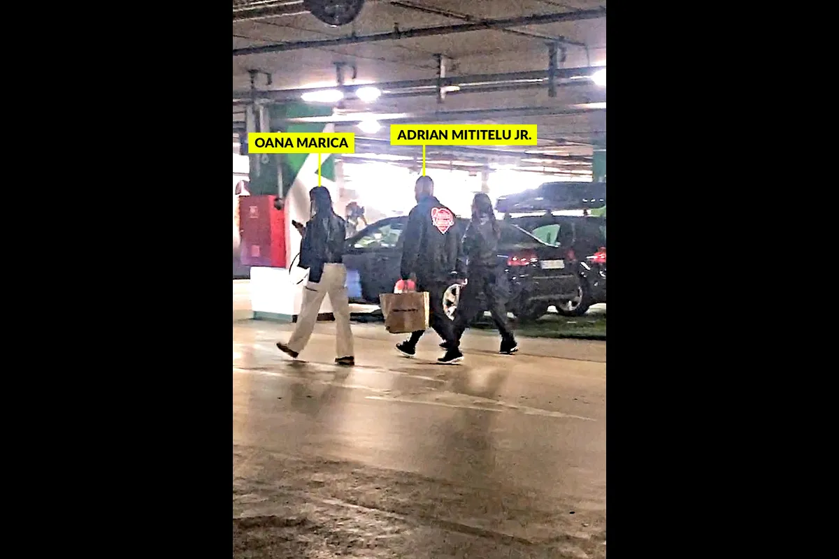 Însoțiți de o prietenă, Oana Marica și Adrian Mititelu jr. plecau din mall și se îndreptau spre bolidul olteanului. Intrați pe CANCAN.RO pentru mai multe fotografii