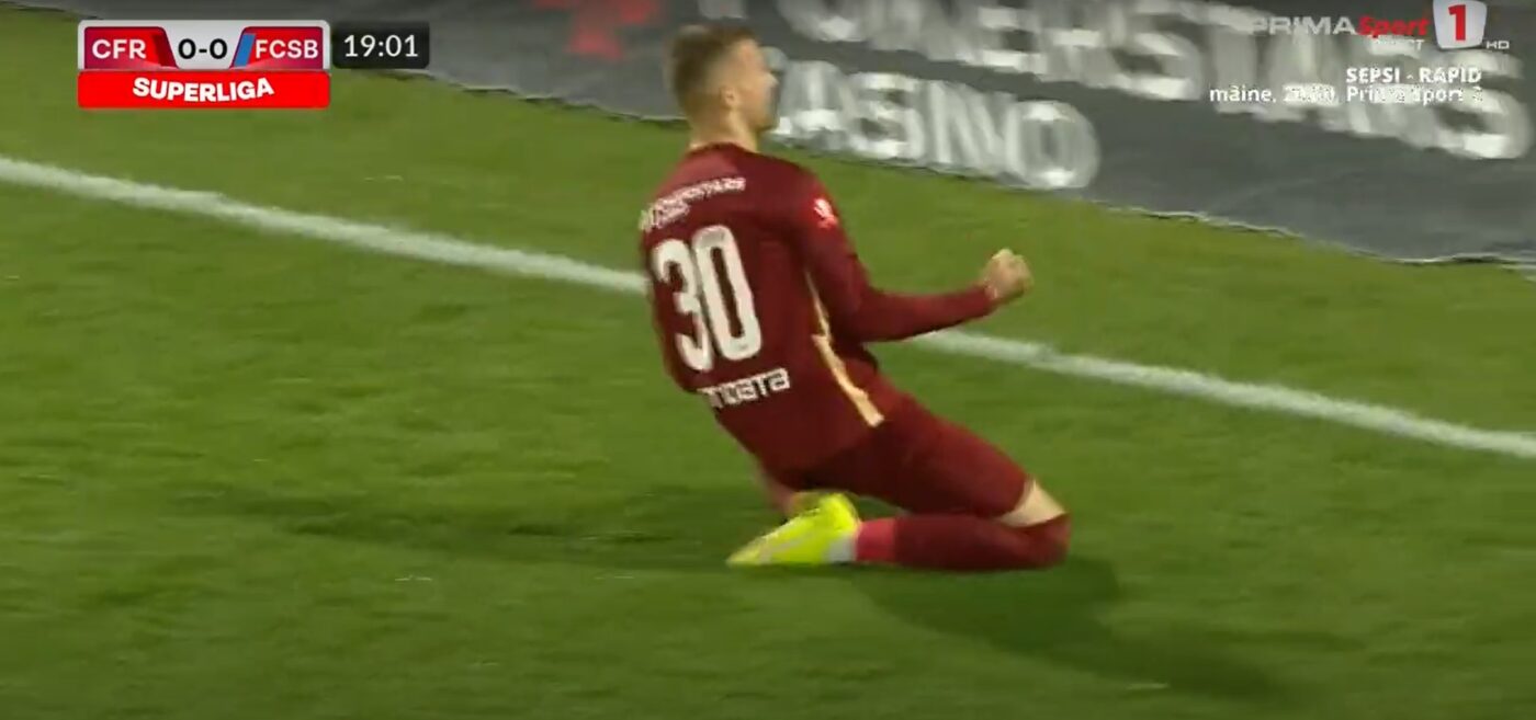 Daniel Bîrligea a ajuns la cota 3 în Superliga după reușita din CFR Cluj – FCSB! Cum a deschis scorul atacantul care l-a exasperat pe Dan Petrescu cu accidentările