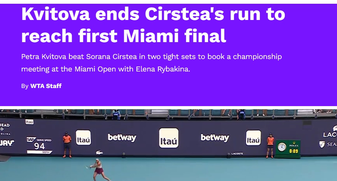Ce scrie presa internațională despre eșecul Soranei Cîrstea cu Petra Kvitova. Este gratulată drept „eroina” competiției de la Miami