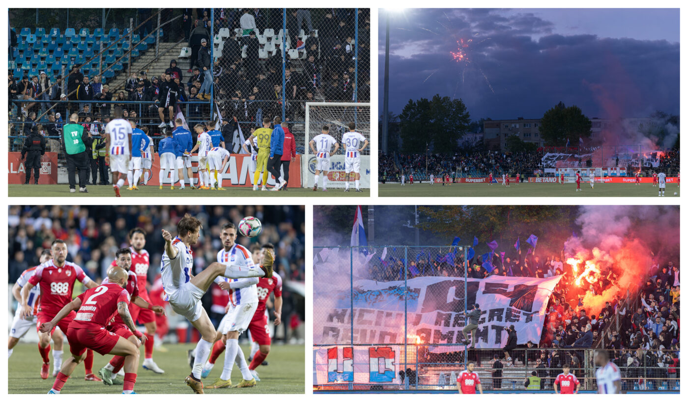 FOTO | Imagini cu atmosfera incendiară de la Galați, unde Dinamo a stricat sărbătoarea promovării. Cristian Sîrghi e convins că SC Oțelul va urca în prima ligă și a explicat motivul eșecului