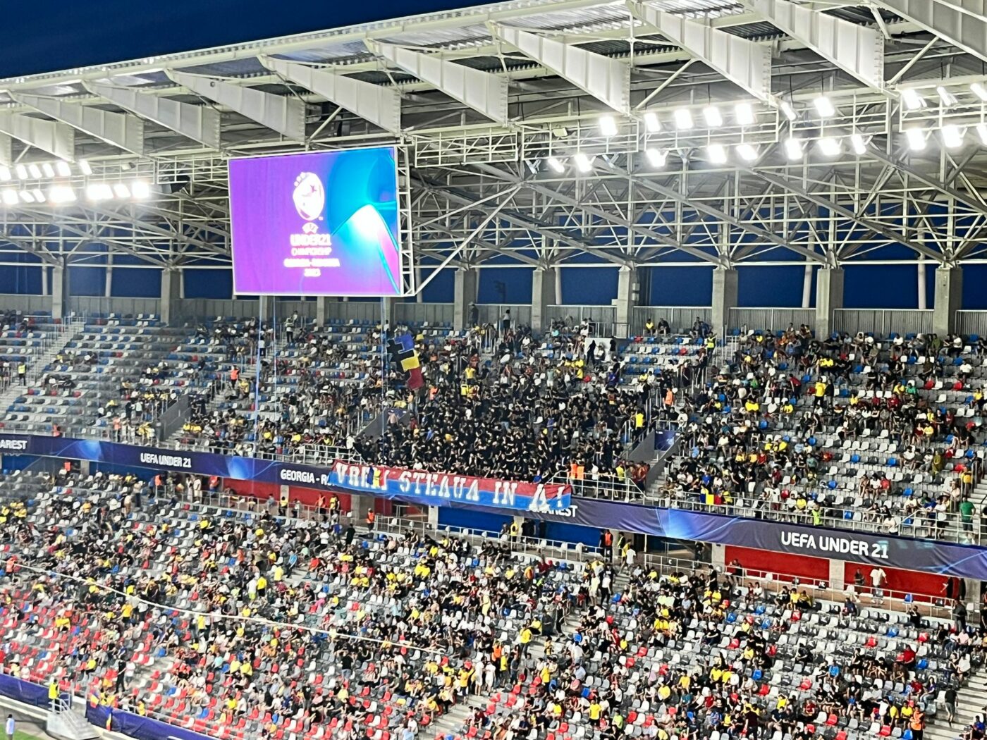 Provocare pentru suporterii CSA Steaua prezenți la meciul România U21 – Spania U21? „Imnul” celor de la FCSB s-a auzit în premieră pe noua arenă din Ghencea | VIDEO