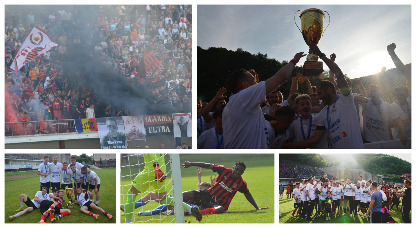 Sărbătoare mare la Reșița după promovarea în Liga 2. Călin Cheregi, după succesul în fața Devei: ”Știam, simțeam că acasă, cu atâția spectatori, nu putem rata, era inadmisibil”