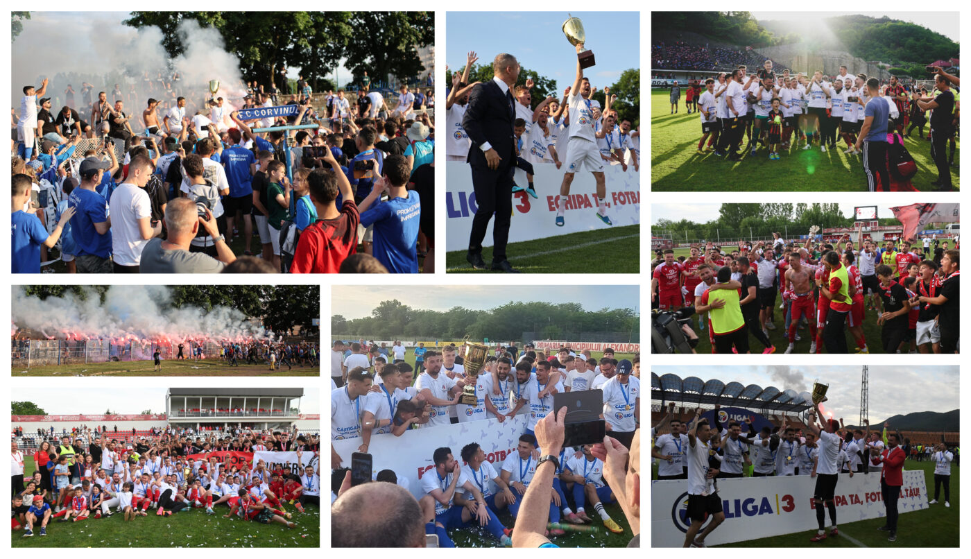 VIDEO și FOTO | Peste 30.000 de spectatori au asistat la meciurile de baraj de promovare în Liga 2. A fost ”nebunie” la Hunedoara și Piatra Neamț, dar nici Reșița nu s-a lăsat mai prejos. Alexandria revine în liga secundă după 18 ani, ”corviniștii”, după 15 ani!
