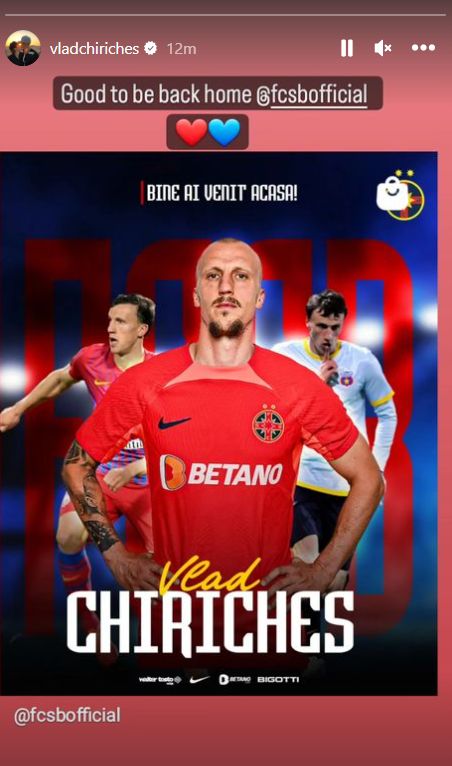 Prima reacție a lui Vlad Chiricheș după ce a semnat cu FCSB a venit pe Instagram