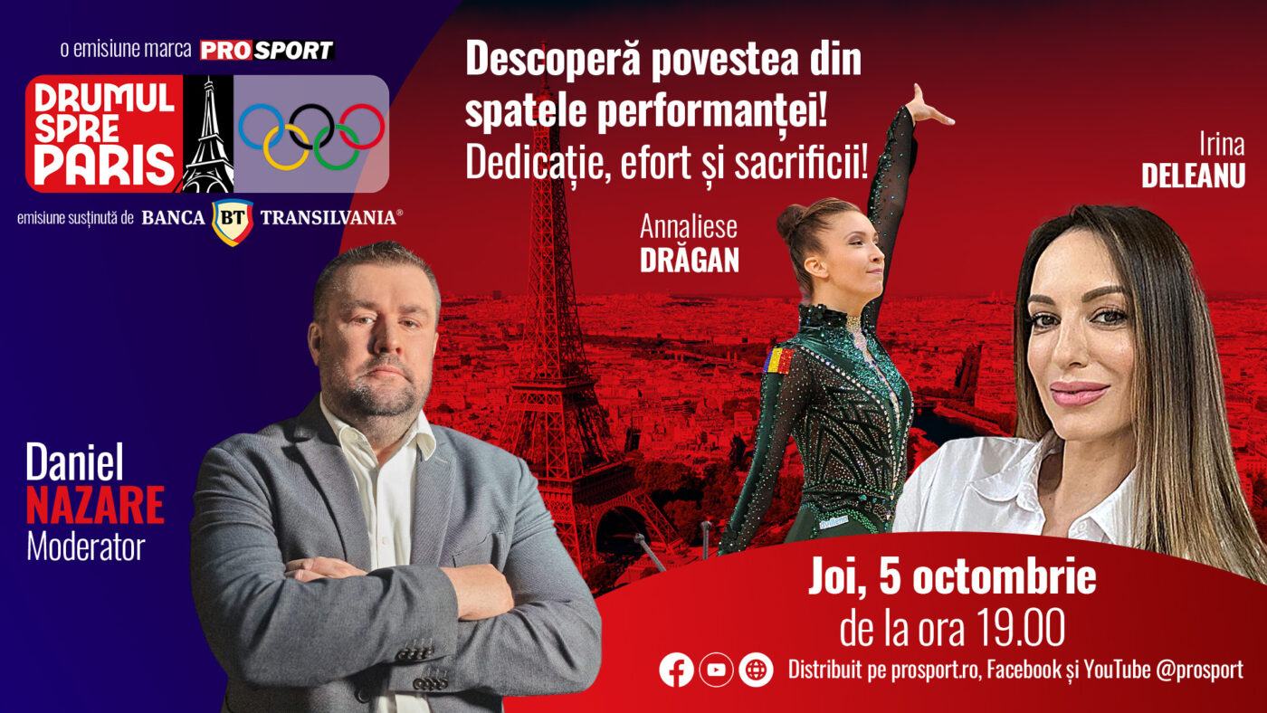 Sportiva Annaliese Drăgan și Irina Deleanu, președintele FR de Gimnastică Ritmică, sunt invitatele emisiunii de joi, 5 octombrie, de la ora 19:00