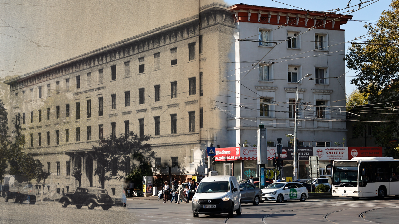 Sediul Clubului Sportiv Dinamo, la intersecția dintre Soseaua Ștefan cel Mare, strada Tunari și Bulevardul Barbu Văcărescu