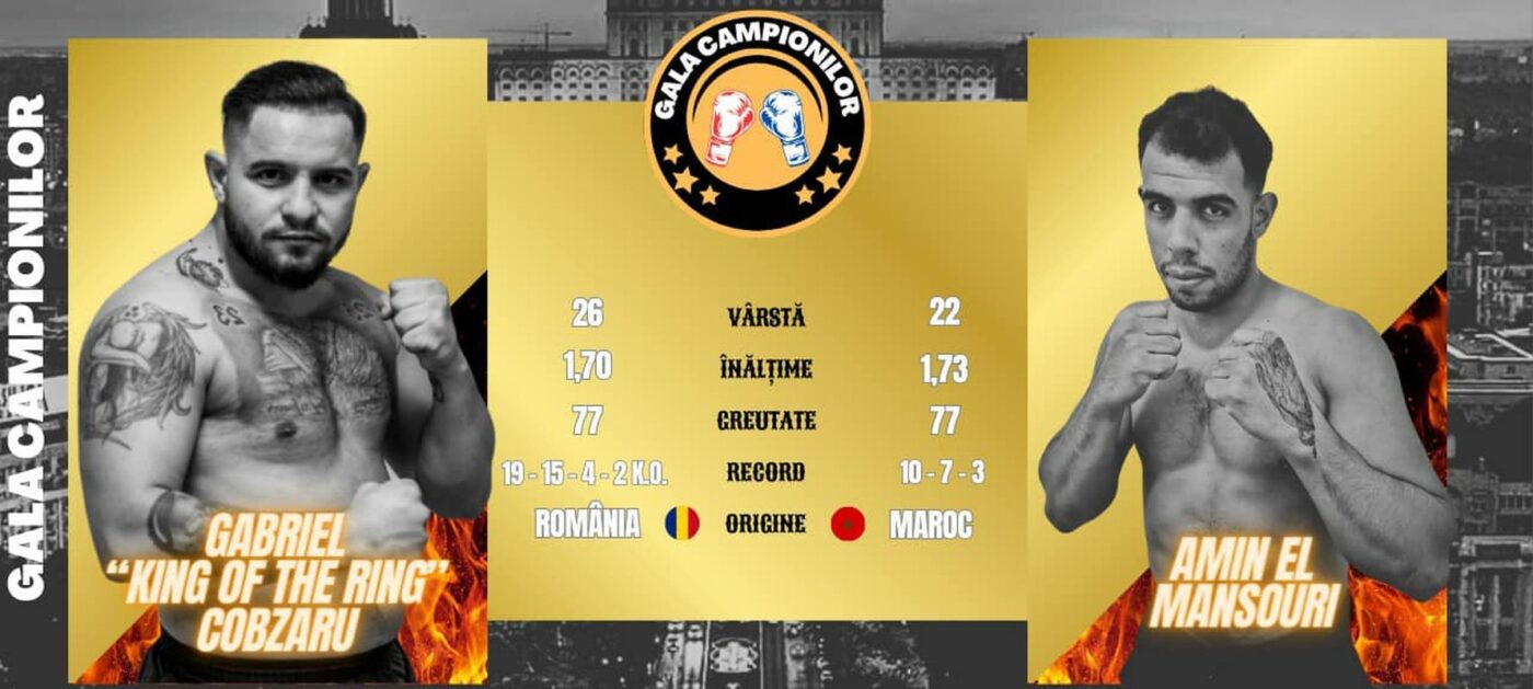 Gala Campionilor! Main Event Gabriel Cobzaru – Amin El Mansouri. În ring urcă și frații Ion, gemenii care iubesc boxul. Se anunță spectacol la evenimentul de pe 15 decembrie
