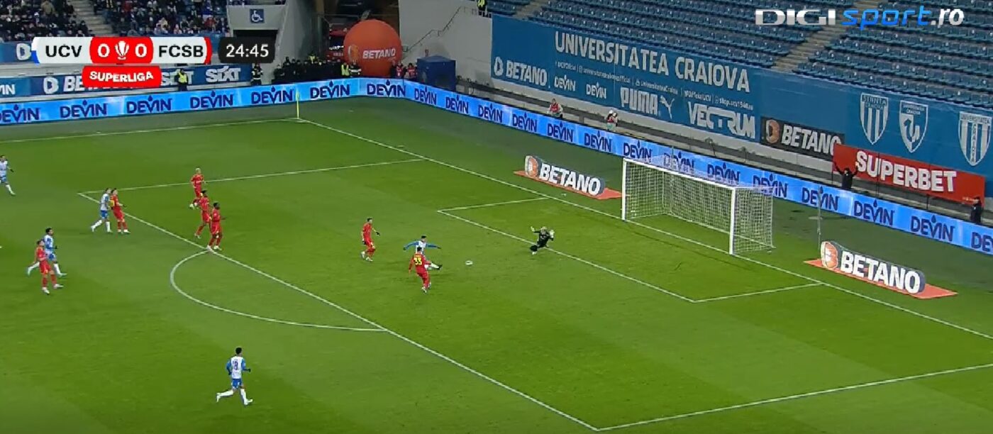 Alex Mitriță l-a îmbătrânit pe Mihai Rotaru cu 10 ani cu această ocazie! Vedeta Craiovei, ratare uluitoare în meciul cu FCSB: astfel de faze l-au scos din circuitul naționalei. Parada lui Târnovanu, extraordinară. VIDEO
