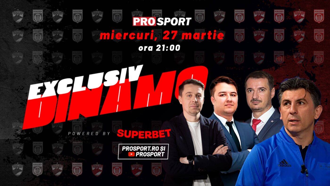 EXCLUSIV DINAMO, miercuri, de la ora 21. Ediție specială dedicată „Arenei Multifuncționale Dinamo”. Invitați de gală: președintele CS Dinamo Ionuț Popa, Ionuț Lupescu și vicepreședintele Adrian Popescu