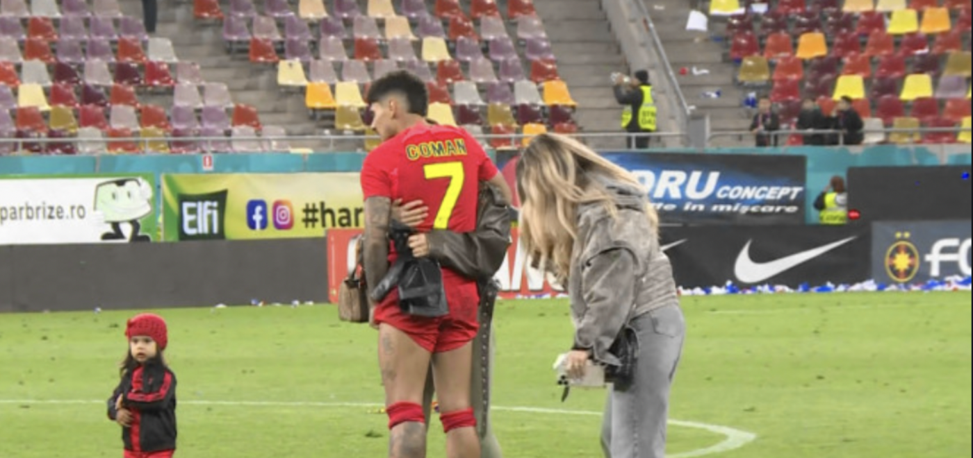 Imaginea serii cu Florinel Coman şi iubita sa! „Pantera” a atras toate privirile când a coborât pe gazon, alături de copilul lor. FOTO PROSPORT