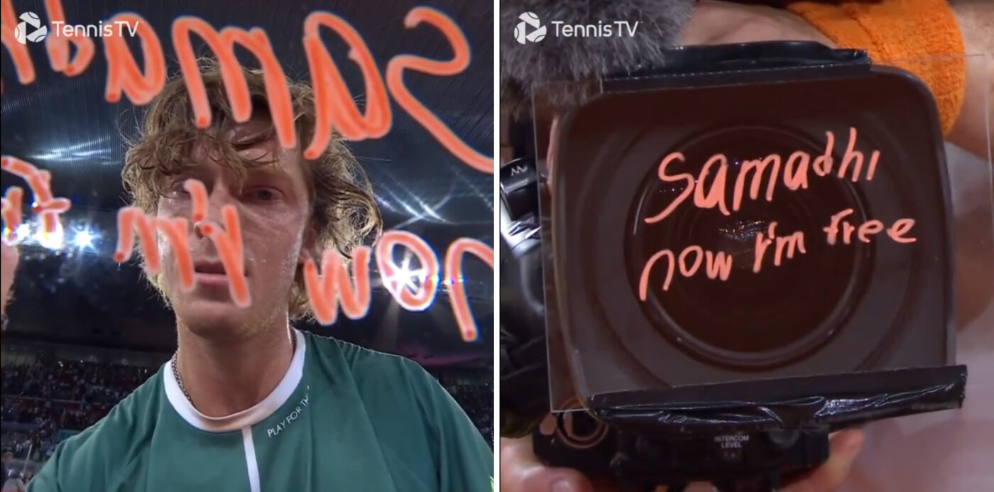 „Samadhi”. Ce înseamnă, de fapt, mesajul enigmatic pe care Andrey Rublev l-a scris pe camera TV, după ce a câștigat titlul ATP de la Madrid