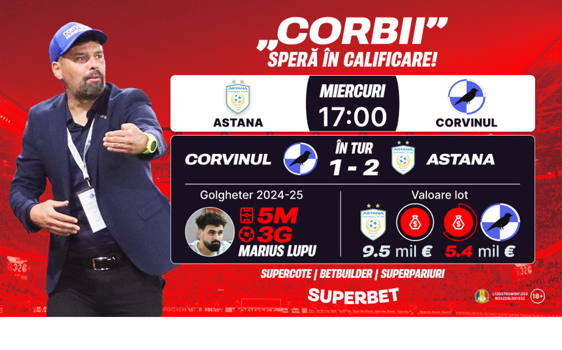 ADVERTORIAL | Corvinul caută „remontada” în Kazahstan!