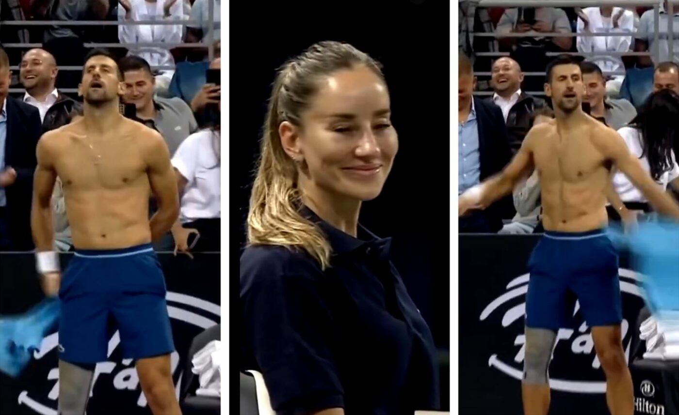 Femeile din primele rânduri au luat-o razna când l-au văzut pe Novak Djokovic dezbrăcat. Au scos telefoanele și l-au filmat pe sârb în timpul unui număr de striptease, pe teren, iar bulgarul Grigor Dimitrov a reacționat pe măsură