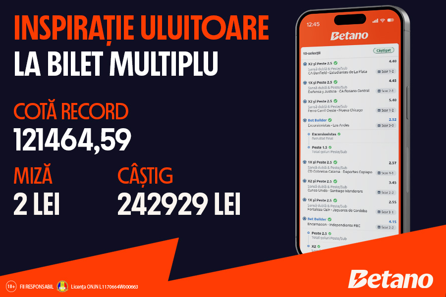 ADVERTORIAL | Cotă câștigătoare record pe Betano, 121464.59!