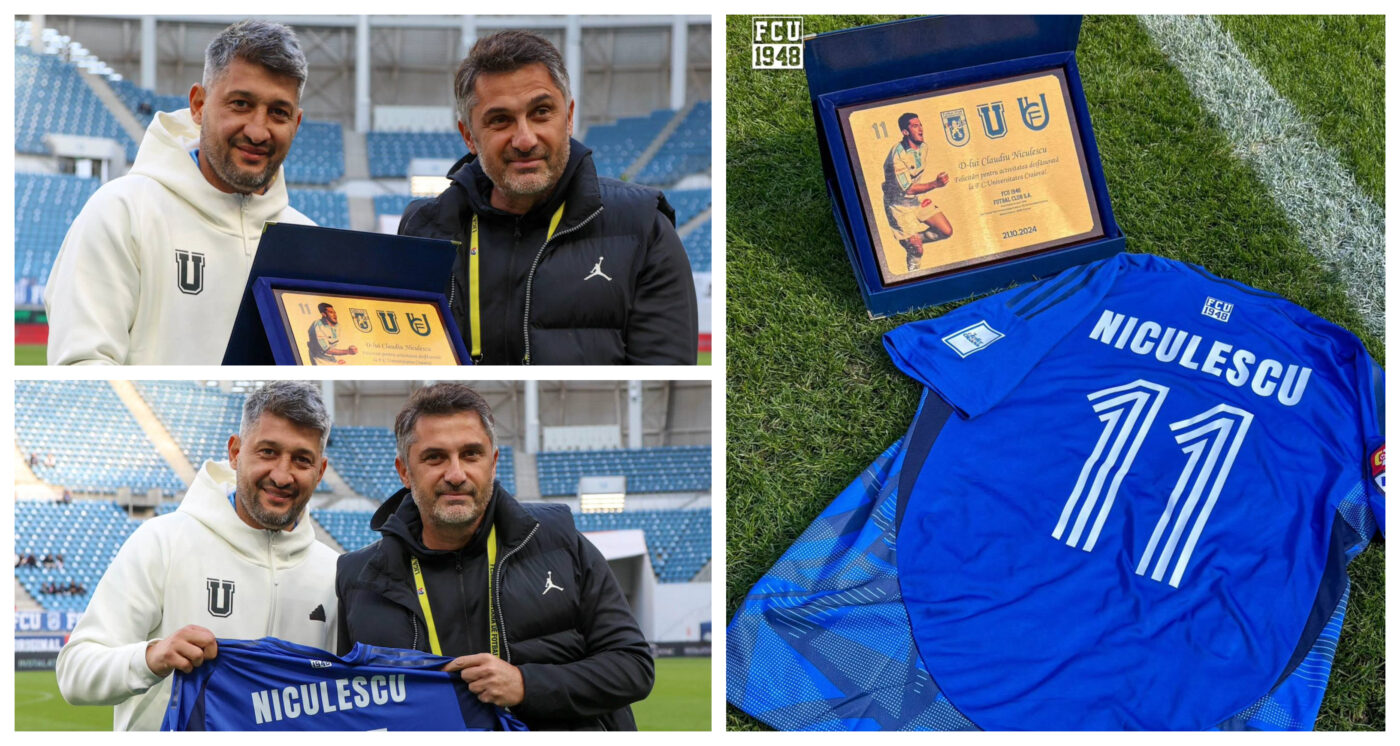 Claudiu Niculescu, surprins de FCU Craiova înaintea meciului cu FC Voluntari. Ce scrie pe ”distincția onorifică” primită de fostul atacant