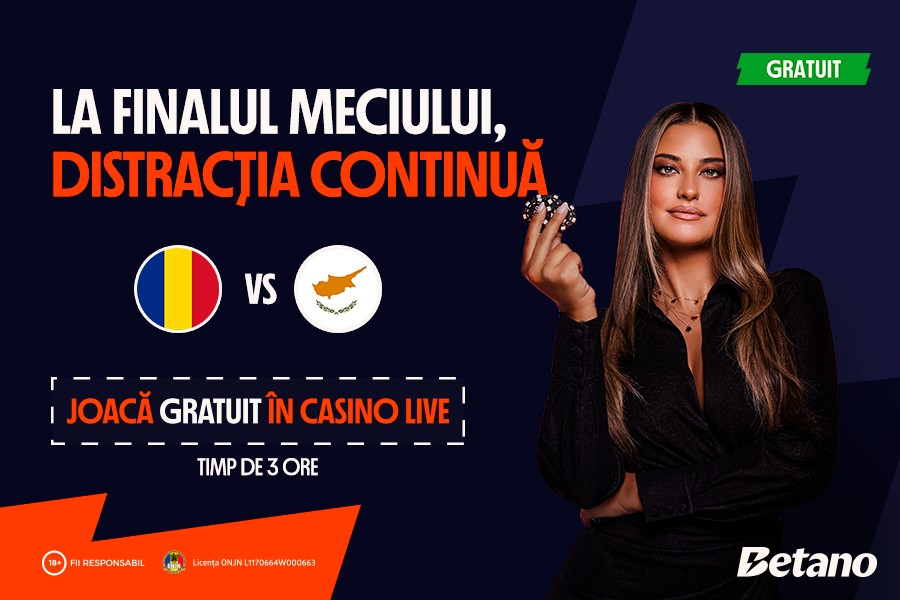 Distracția continuă după România – Cipru: joacă gratuit în Casino Live! ADVERTORIAL