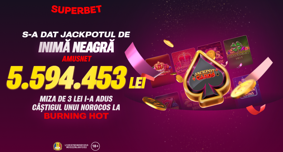 (P) Încă un Jackpot de top marca Superbet! 5.594.453,21 lei au fost câștigați la Burning Hot